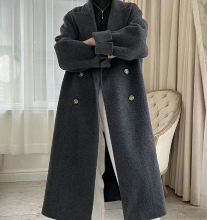Turn-Down Collar Cashmere Wool Overcoat