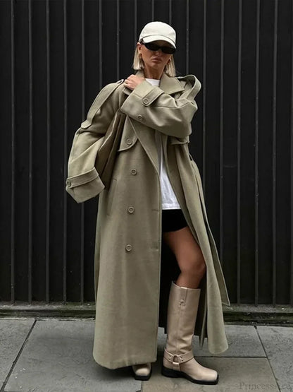 Turn-Down Collar Lace-Up Loose Overcoat