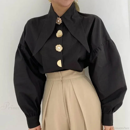 Turn Down Collar Long Sleeve Comfortable Autumn Blouse