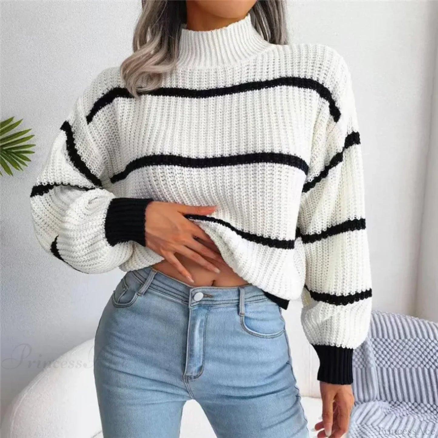 Turtleneck Lantern Sleeve Elegant Sweater