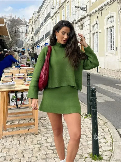 Turtleneck Long Sleeve Skirt Sweater