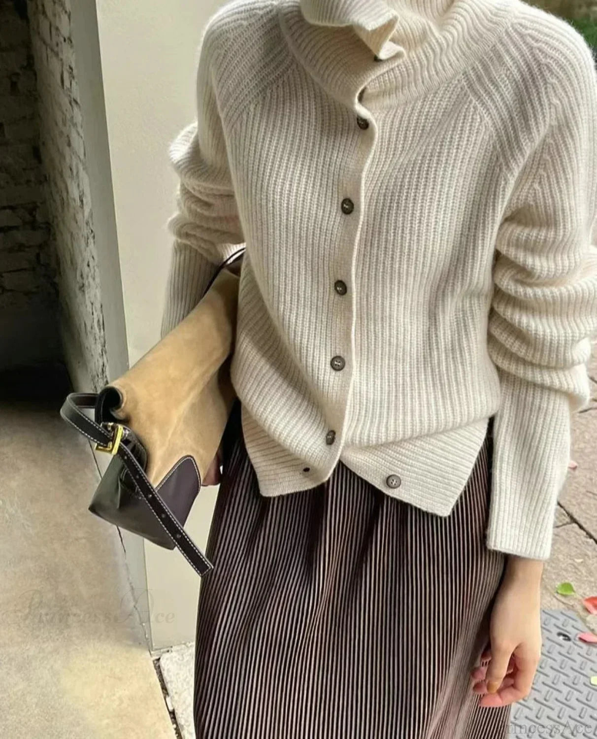 Turtleneck Loose Single Breasted Cardigan