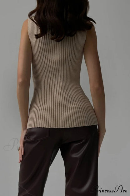 Turtleneck Ribbed Sleeveless Knit Sweater