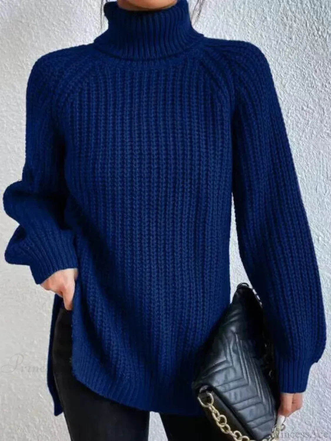 Turtleneck Split Crochet Thick Sweater