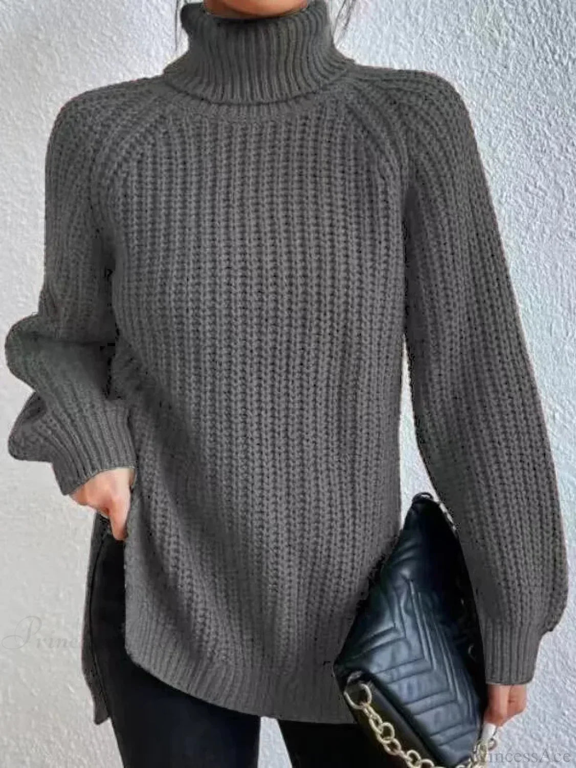 Turtleneck Split Crochet Thick Sweater