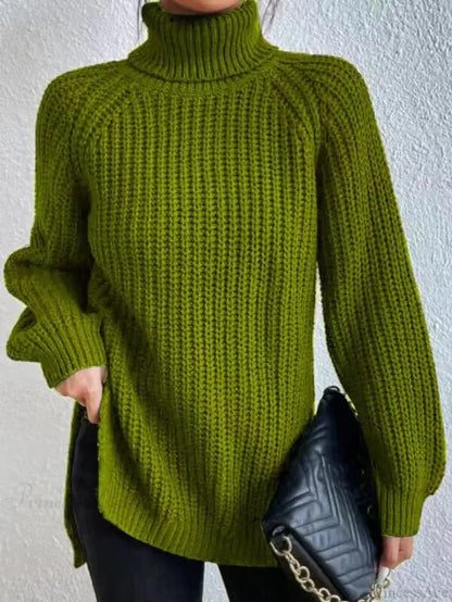 Turtleneck Split Crochet Thick Sweater