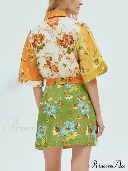 Unique contrasting floral Charming print mini dress