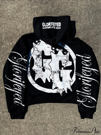 Unique Letter Print Retro Street Zip Hoodie