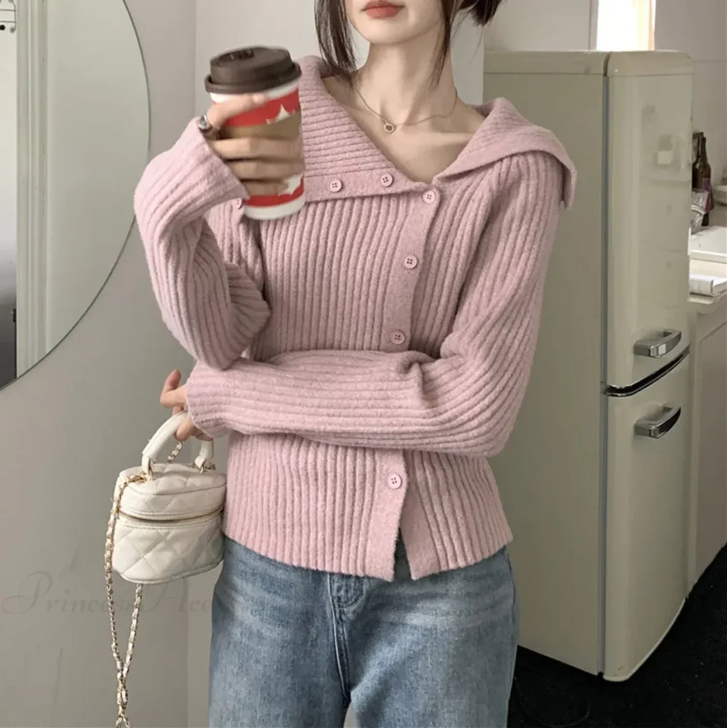 utton Off Shoulder Gray Sweater