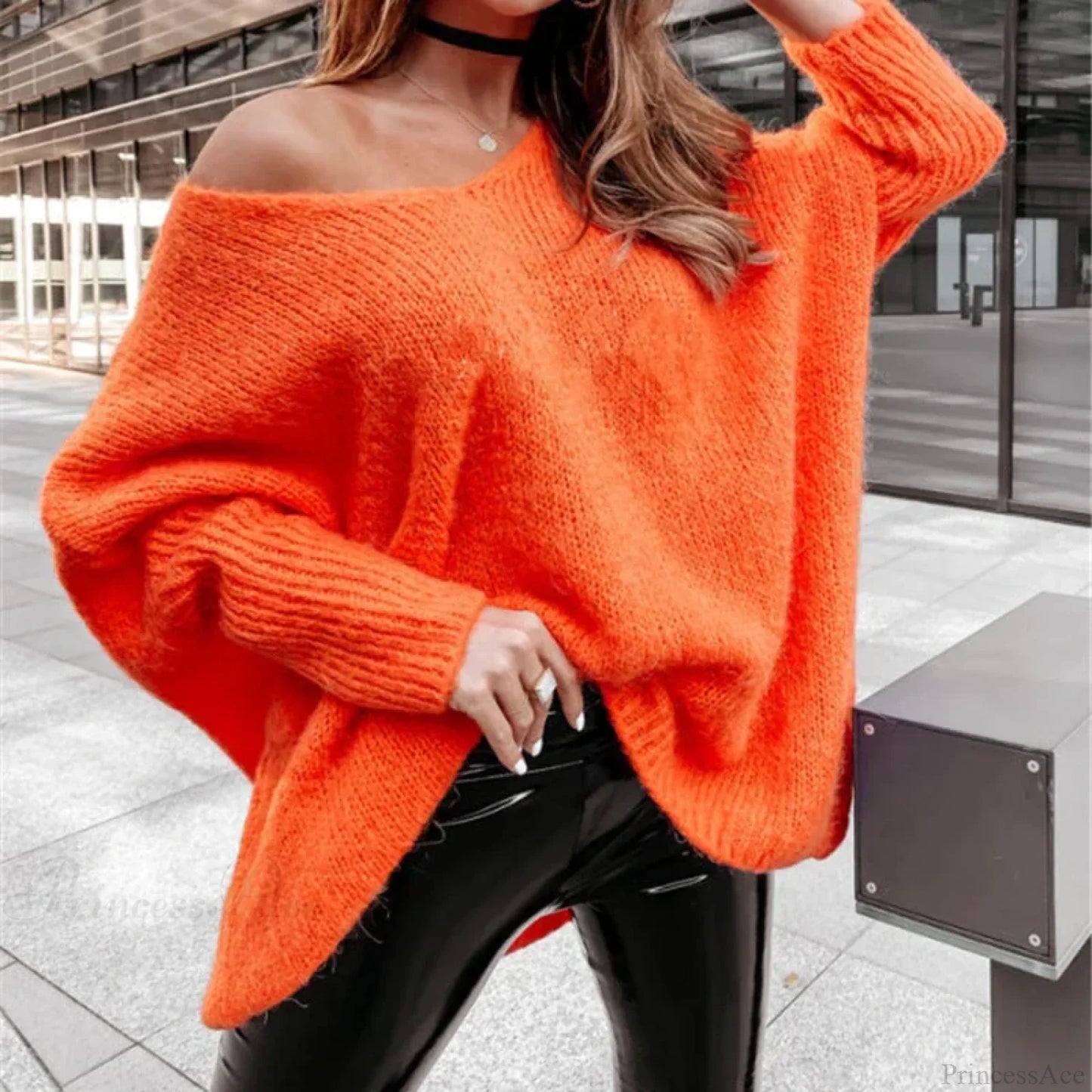 V - Neck Batwing Sleeve Y2k Sweater