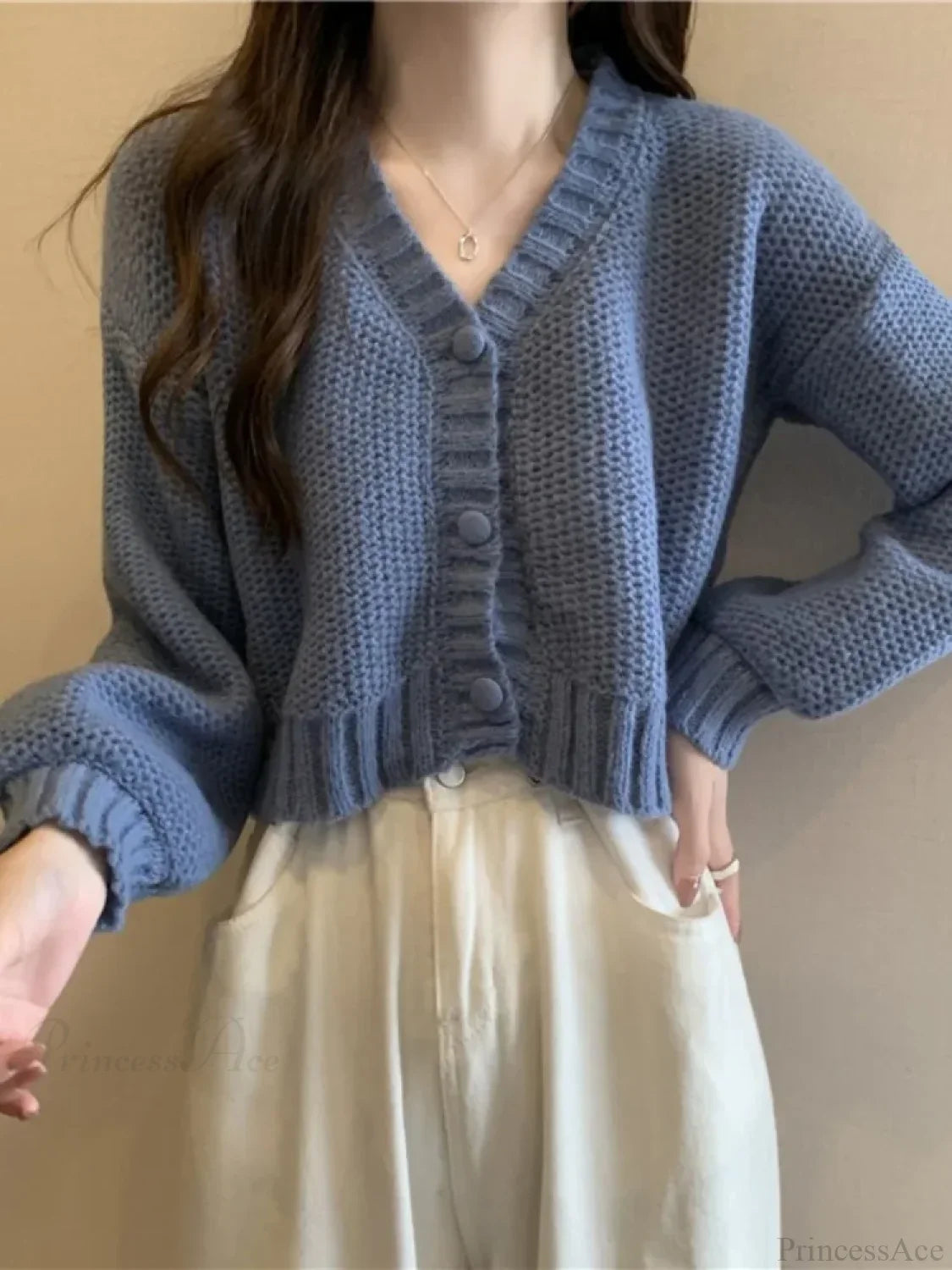 V-neck Button-Up Knit Cardigan
