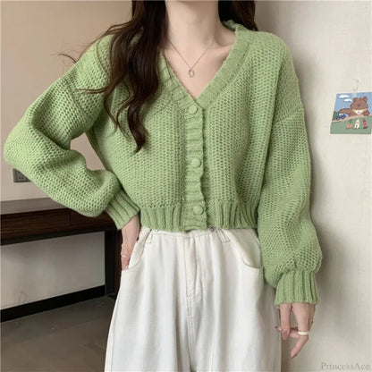 V-neck Button-Up Knit Cardigan