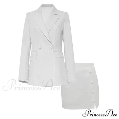 V-neck Casual Long-sleeved Pure White Two-piece Collar Suit