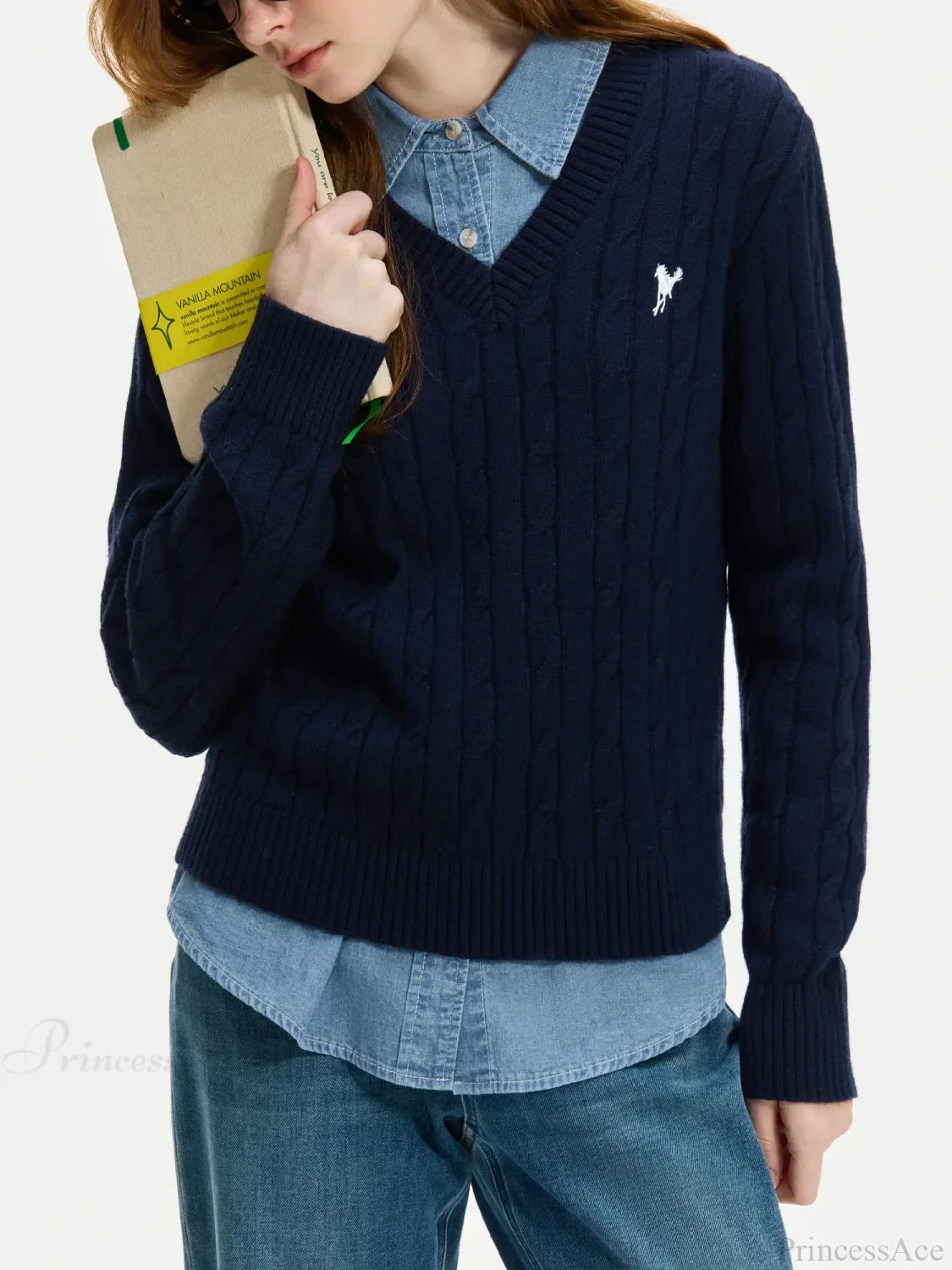V-neck Embroidered Twisted Flower Sweater