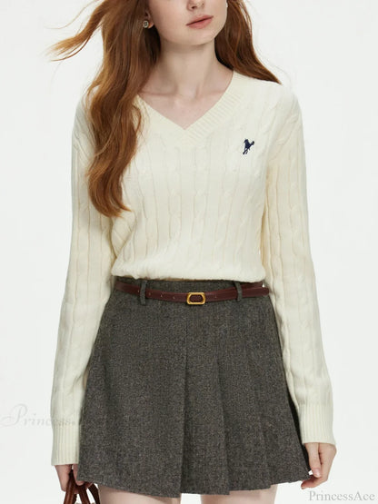 V-neck Embroidered Twisted Flower Sweater
