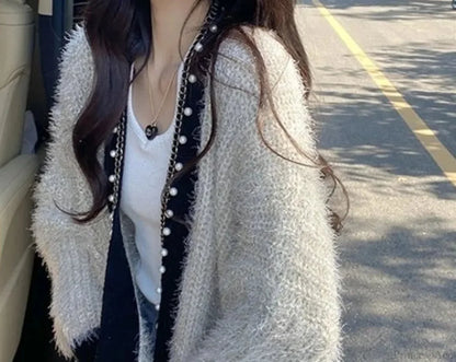 V-neck Fleece Thick Knitting Cardigan