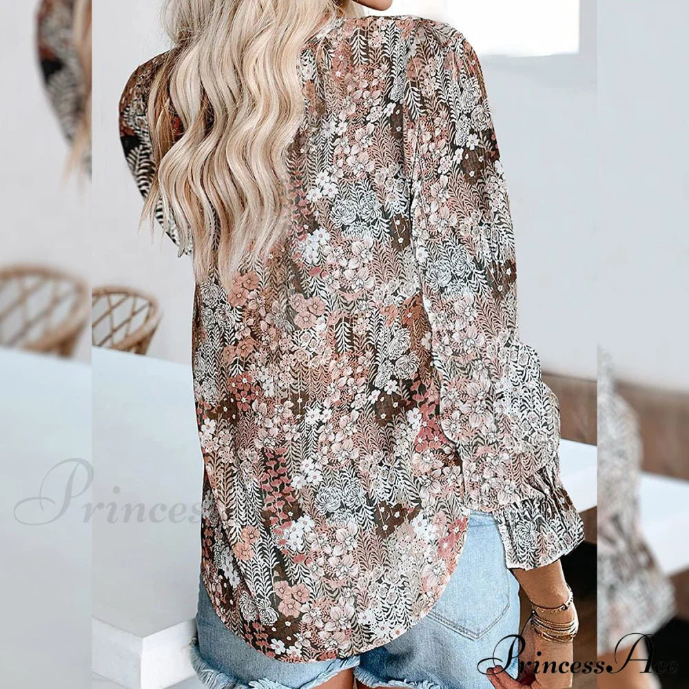 V-Neck Flowered Women's Bohemian Dokotoo Top