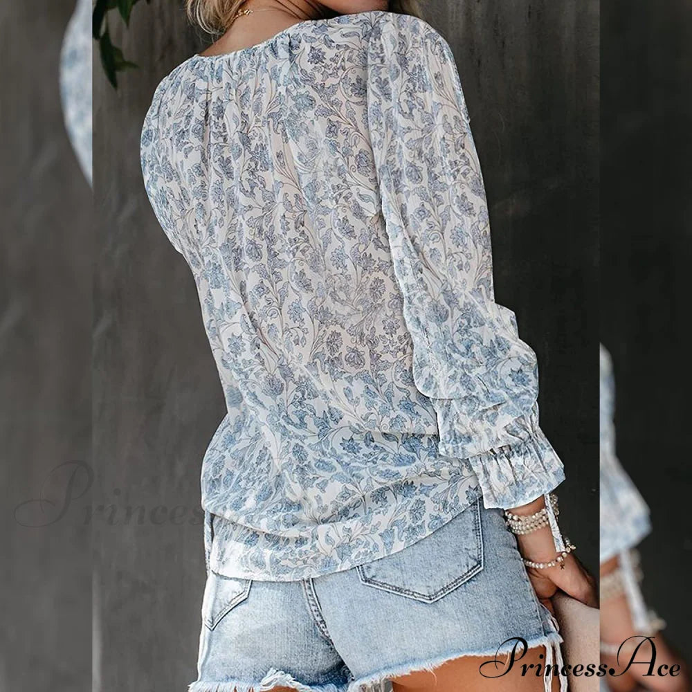 V-Neck Flowered Women's Bohemian Dokotoo Top