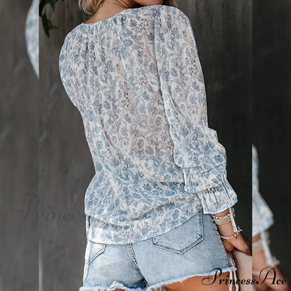 V-Neck Flowered Women's Bohemian Dokotoo Top