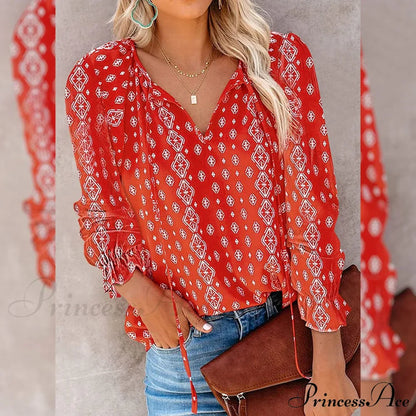 V-Neck Flowered Women's Bohemian Dokotoo Top