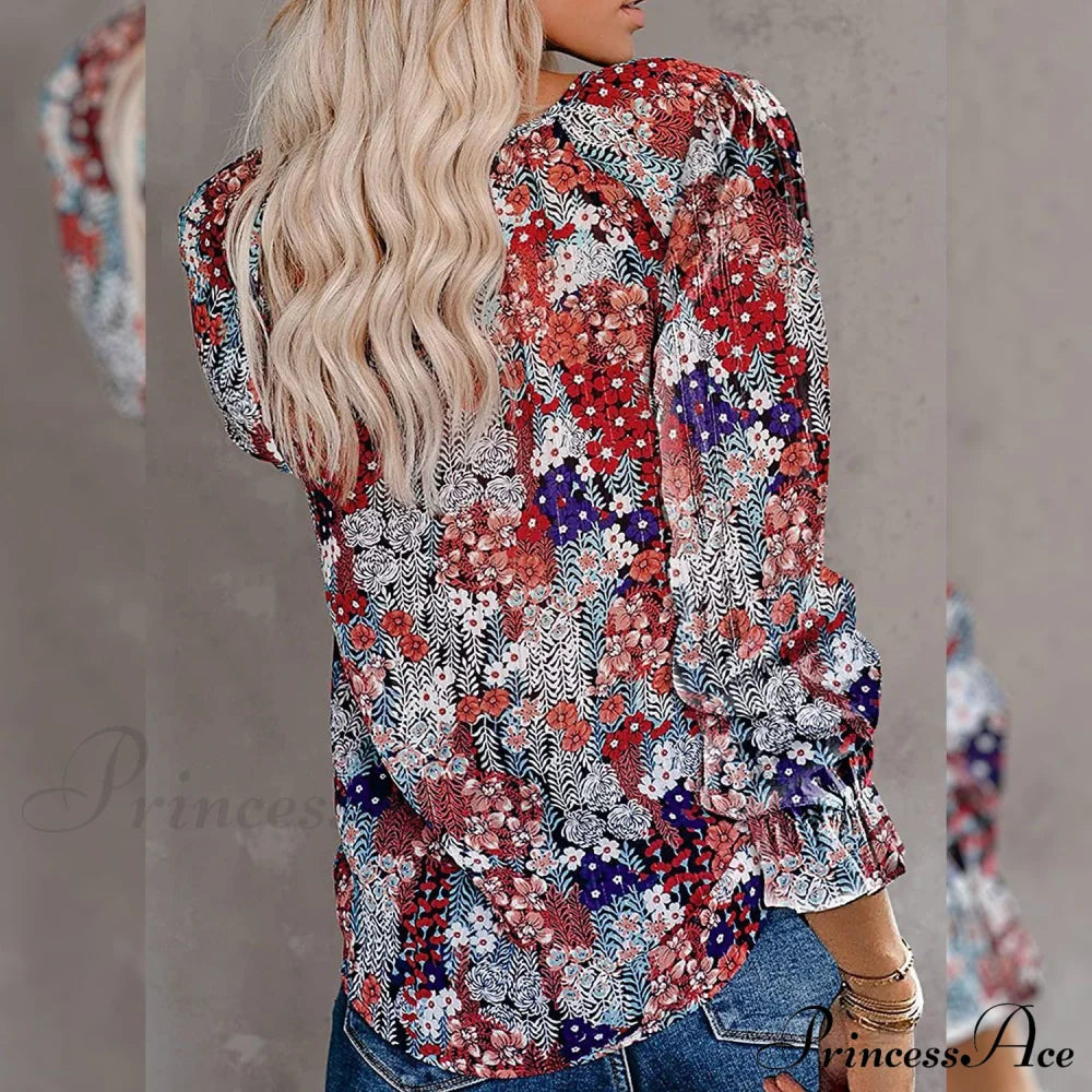 V-Neck Flowered Women's Bohemian Dokotoo Top