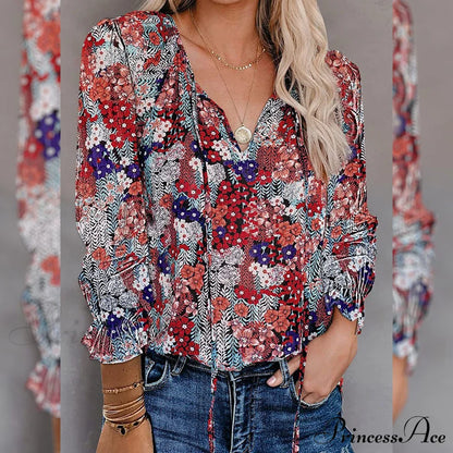 V-Neck Flowered Women's Bohemian Dokotoo Top