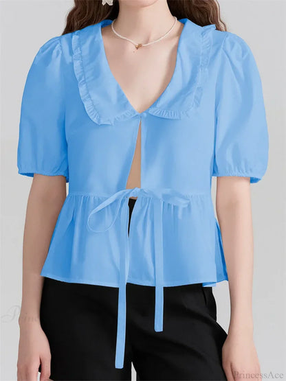 V-neck Front Bowknot Tie-Up Blouse