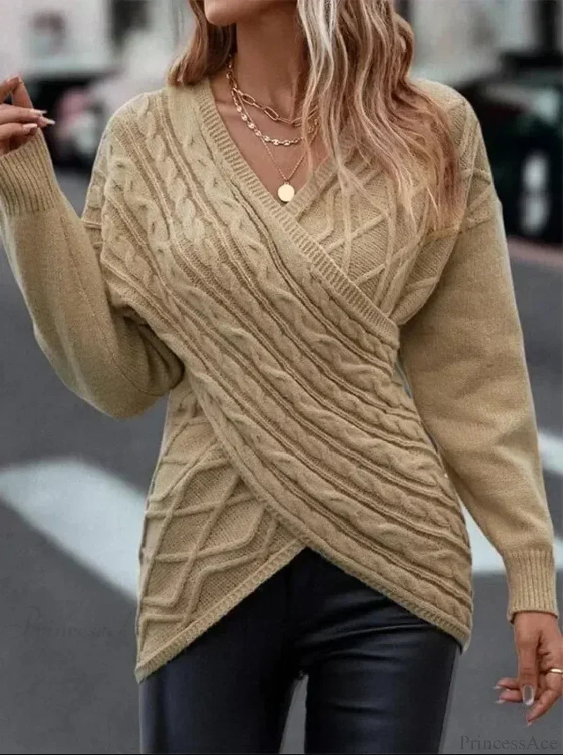 V - Neck Jacquard Gray Y2k Sweater