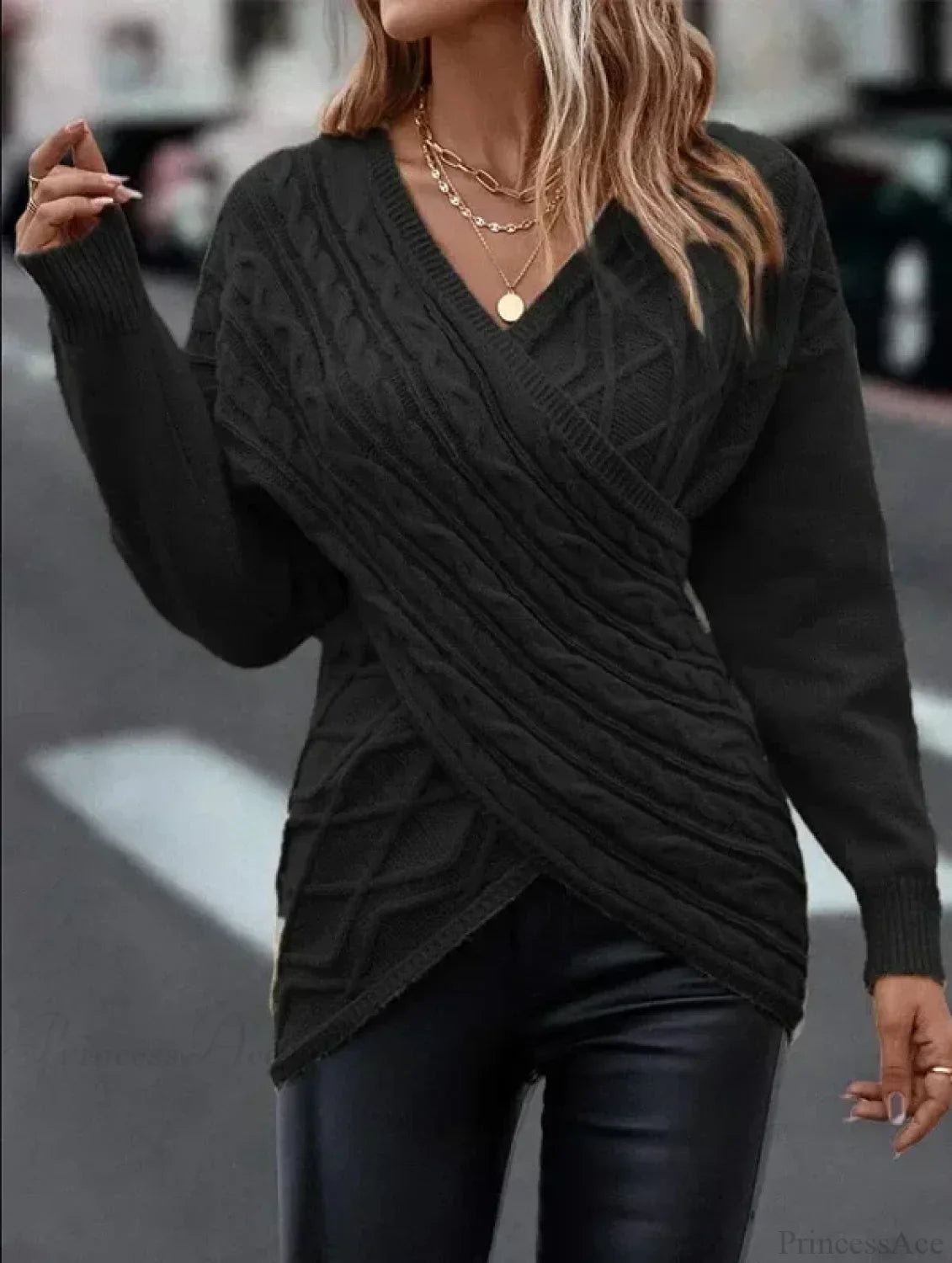 V - Neck Jacquard Gray Y2k Sweater