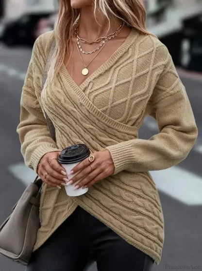 V - Neck Jacquard Gray Y2k Sweater