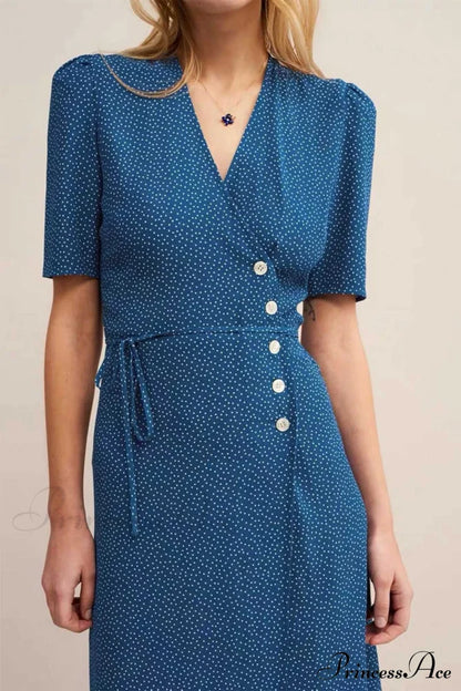 V Neck Slit Short Sleeve Dress