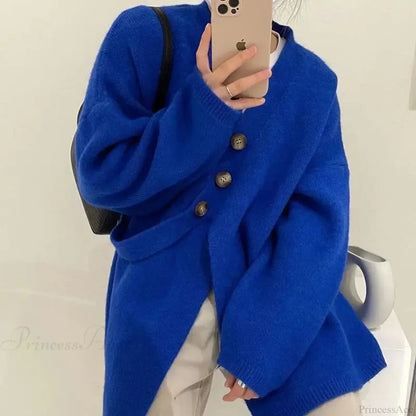 V-Neck Solid Simplicity Office Lady Autumn Knit Cardigan