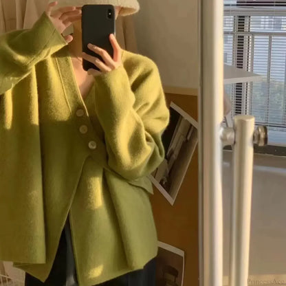 V-Neck Solid Simplicity Office Lady Autumn Knit Cardigan