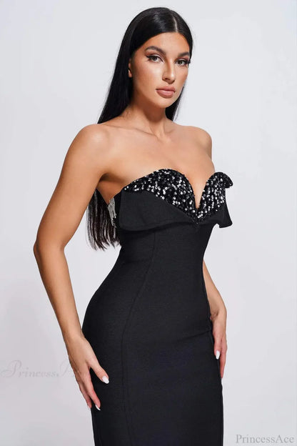 V-Neck Strapless Black Party Dress