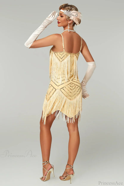 V-Neck Tassel Sequin Party Dress