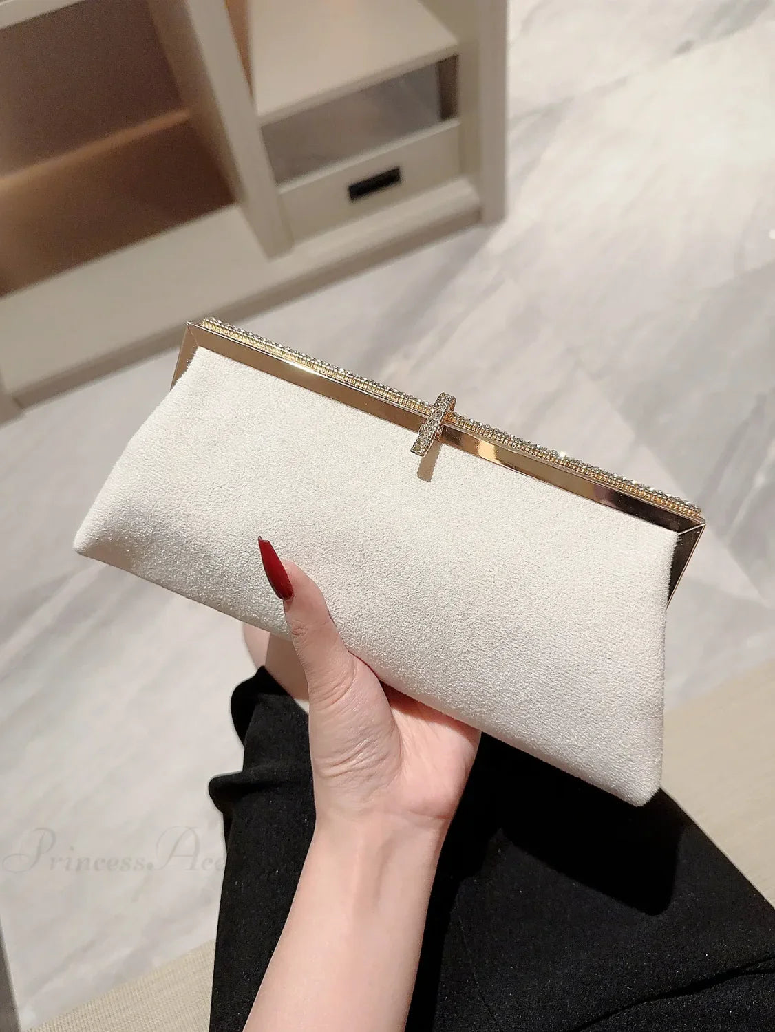 Velvet Fish Hook Rhinestone Decorated Evening Clutch Party Wedding Bag
