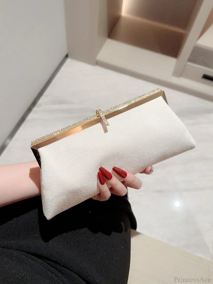 Velvet Fish Hook Rhinestone Decorated Evening Clutch Party Wedding Bag