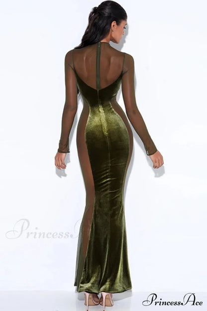 Velvet Mesh Patchwork Maxi Dress