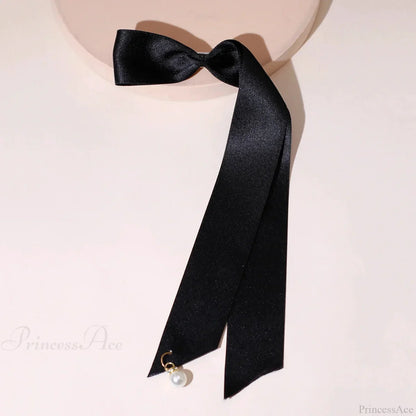 Velvet Ribbon Pearl Top Clip - Hair Accessory