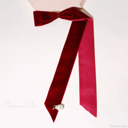 Velvet Ribbon Pearl Top Clip - Hair Accessory