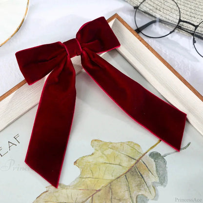 Velvet Temperament Ponytail Black Red Ribbon Hair Accessory