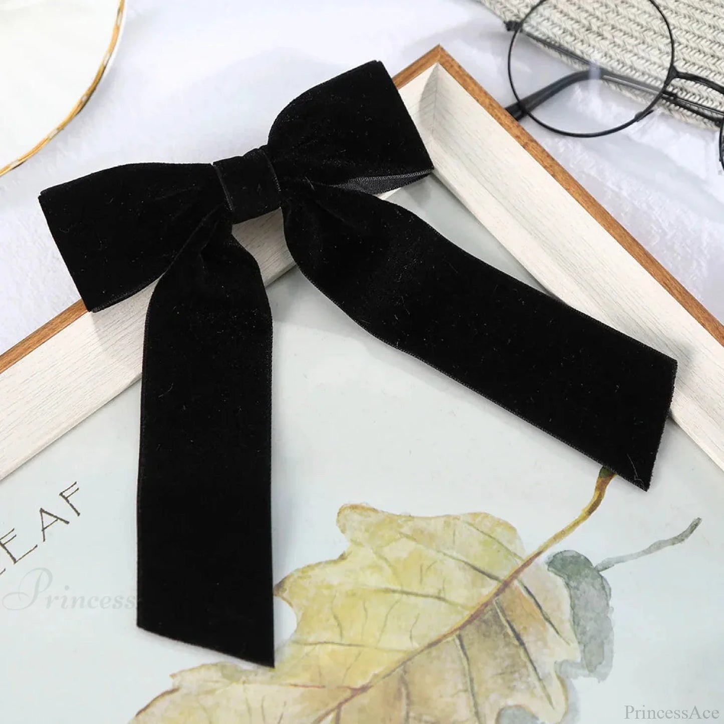 Velvet Temperament Ponytail Black Red Ribbon Hair Accessory