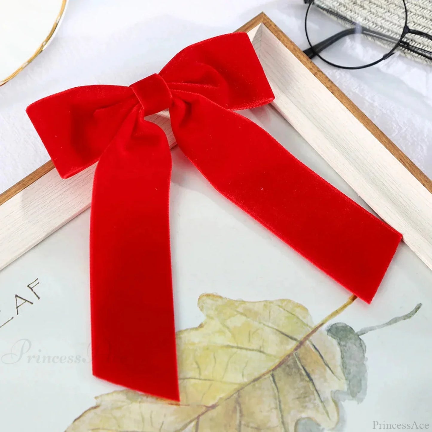 Velvet Temperament Ponytail Black Red Ribbon Hair Accessory