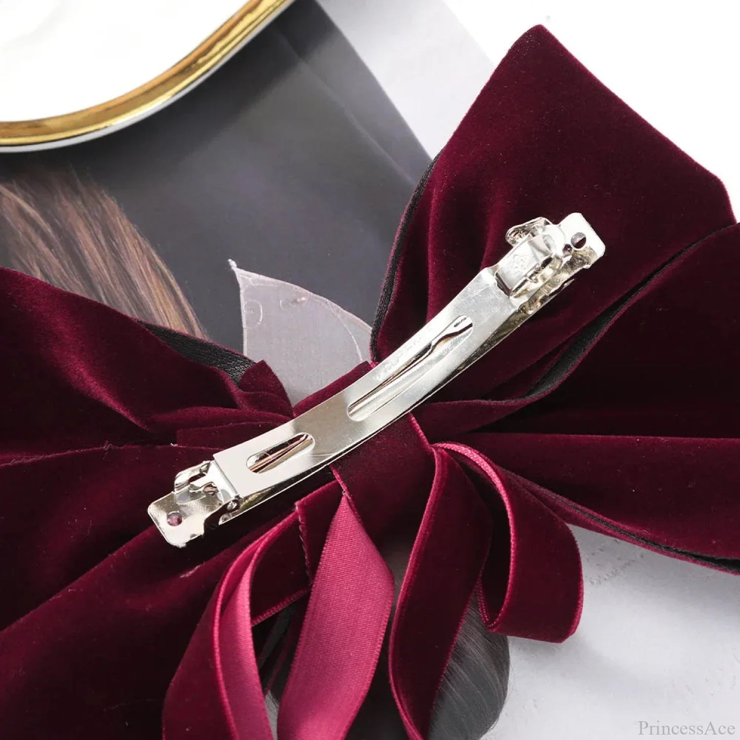 Velvet Temperament Ponytail Black Red Ribbon Hair Accessory