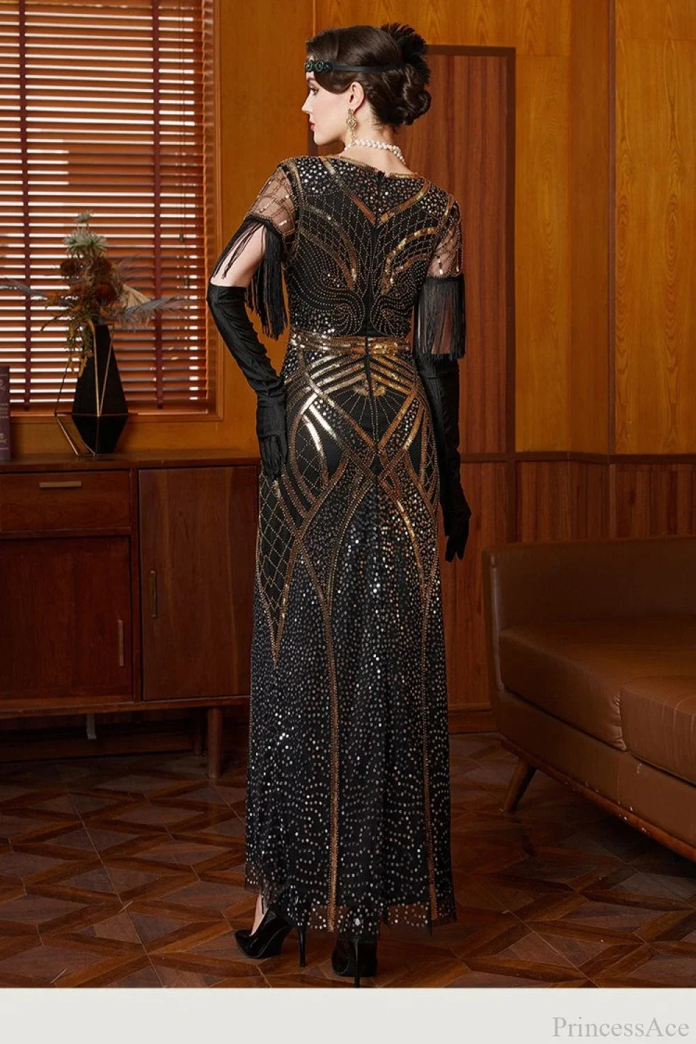 Vintage Beaded Sequined Ball Inspired Evening Dress