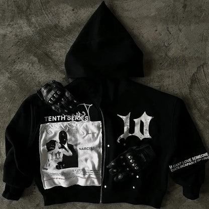 Vintage Black Zipper Hoodie