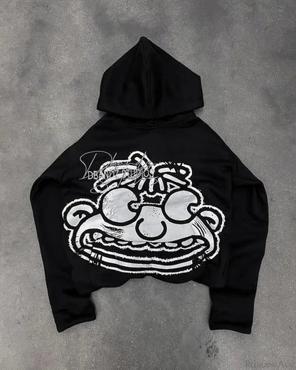 Vintage Black Zipper Hoodie