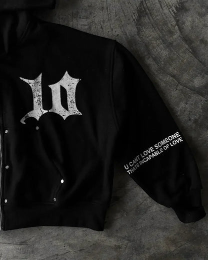 Vintage Black Zipper Hoodie