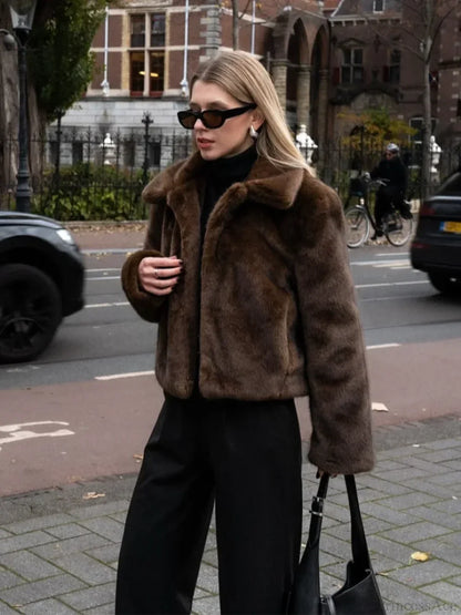 Vintage Brown Stand Collar Loose Coat