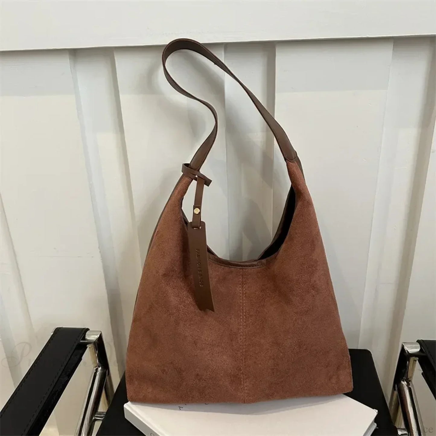 Vintage Faux Suede Large Shoulder Tote Bag